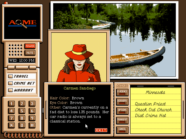 Where in the USA Is Carmen Sandiego? (Deluxe Edition) (DOS) screenshot: Carmen's dossier.