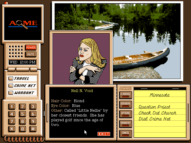 Where in the USA Is Carmen Sandiego? (Deluxe Edition) (DOS) screenshot: Nell N. Void's dossier.
