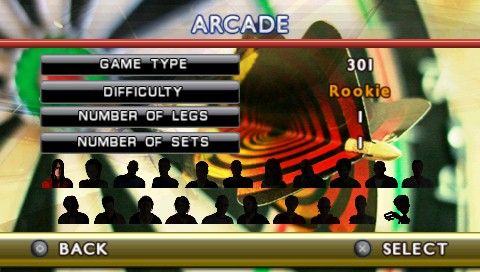 Arcade Darts (PSP) screenshot: Settings for an arcade game