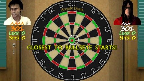 Arcade Darts (PSP) screenshot: A first throw determines who gets to start for real.