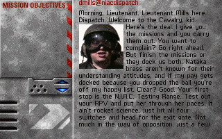 Gunmetal (DOS) screenshot: First mission briefing.