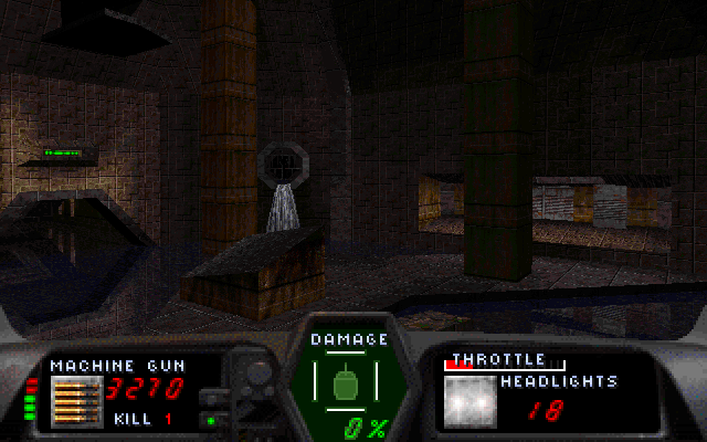 Gunmetal (DOS) screenshot: The obligatory but picturesque sewer area of the tutorial level. Check out the reflections in the water.