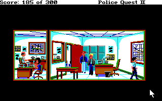 Police Quest 2: The Vengeance (DOS) screenshot: Inside the Steelton Police building.