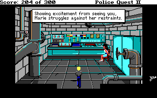 Police Quest 2: The Vengeance (DOS) screenshot: Marie has been tied up by Bains.