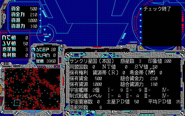 Kyōran no Ginga: Schwarzschild (PC-98) screenshot: Planet information