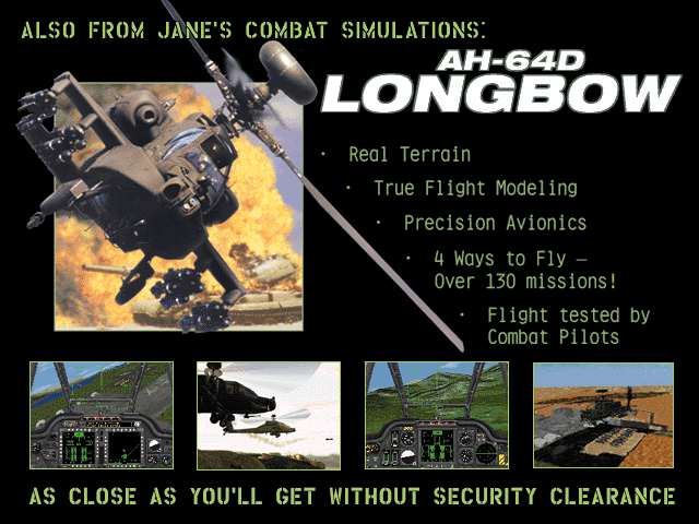 Jane's Combat Simulations: ATF - Advanced Tactical Fighters (DOS) screenshot: Longbow ad