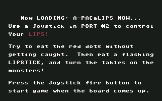 A PACaLIPS Now (Commodore 64) screenshot: Instructions are displayed, while game is loading