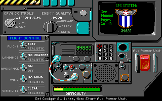 Gunship 2000 (DOS) screenshot: Set Cockpit Switches (EGA)