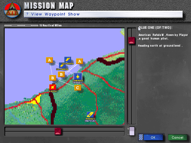 Jane's Combat Simulations: ATF - Advanced Tactical Fighters (DOS) screenshot: Mission map