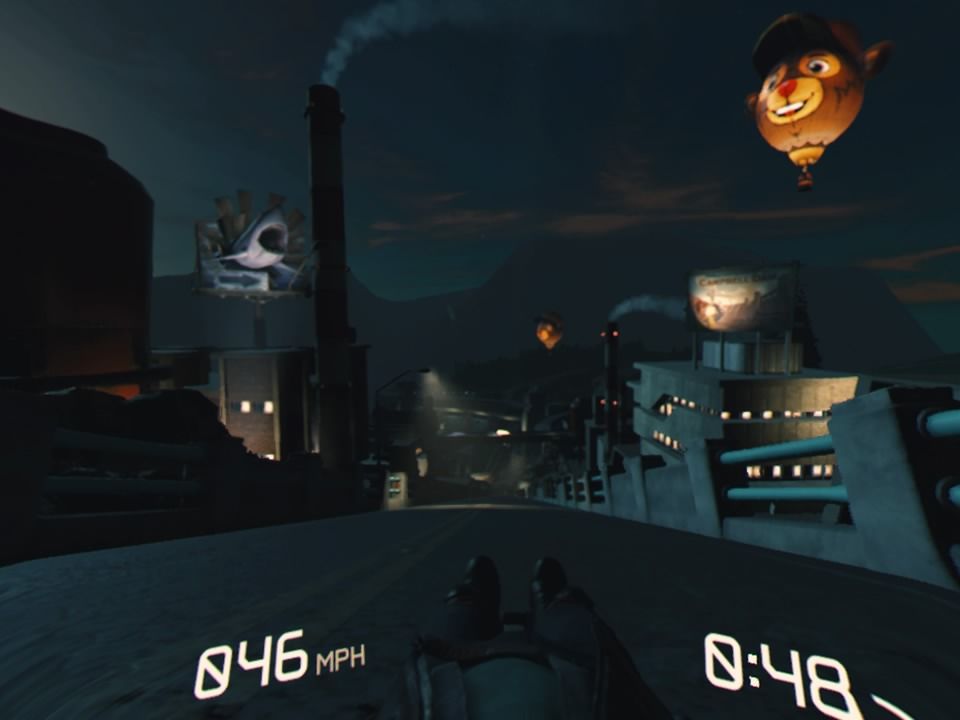 PlayStation VR Worlds (PlayStation 4) screenshot: VR Luge - Second run is through the same area but during nighttime