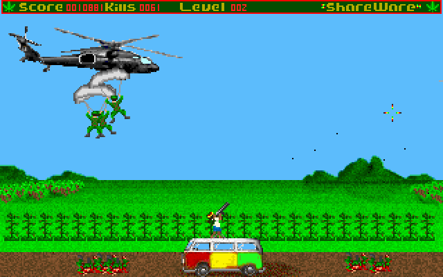 Ganja Farmer (DOS) screenshot: These blokes didn't hear what happened to the earlier drop squad. Oh, well...more body bags.
