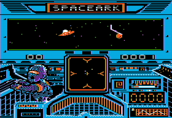 The Space Ark (Apple II) screenshot: An Alien Saucer Attacks