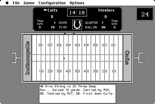 NFL Challenge (Macintosh) screenshot: The results of the previous play