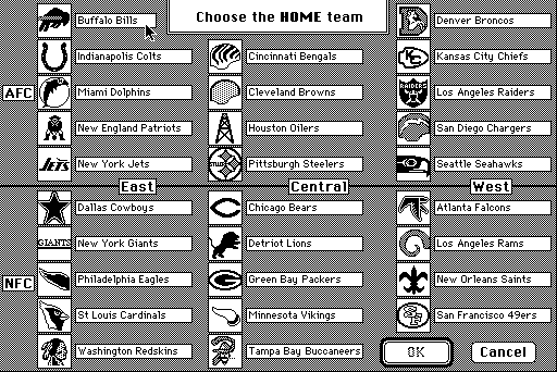 NFL Challenge (Macintosh) screenshot: Selecting teams