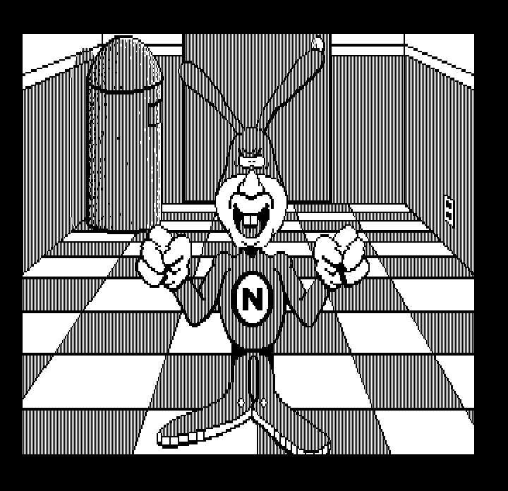 Avoid the Noid (DOS) screenshot: You've been caught by the Noid! (Hercules Monochrome)