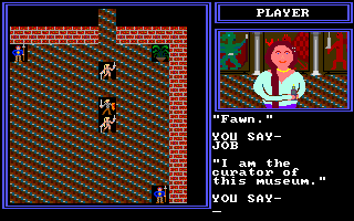 The Kingdom of Syree II: Black Magic (DOS) screenshot: And this is the museum curator. She sure looks pretty different from her in-game sprite.