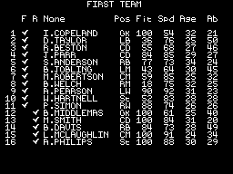 World Soccer (ZX Spectrum) screenshot: Your team.