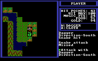 The Kingdom of Syree II: Black Magic (DOS) screenshot: Fighting a snake near a forest.