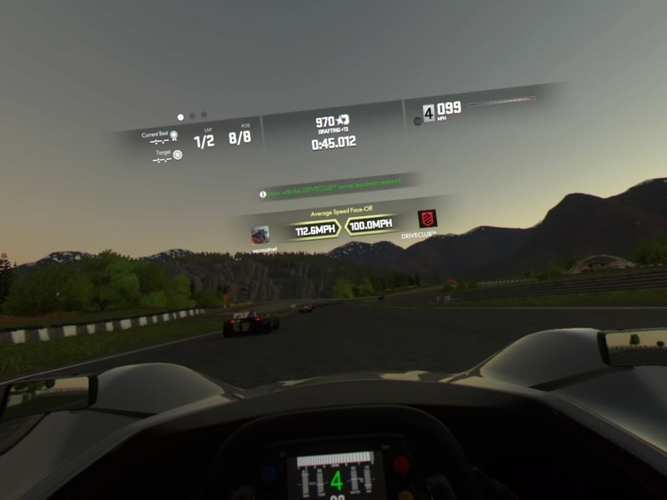 Driveclub VR (PlayStation 4) screenshot: Catching up to other cars