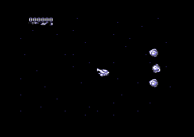 Catalypse (Commodore 64) screenshot: The first enemies appear.