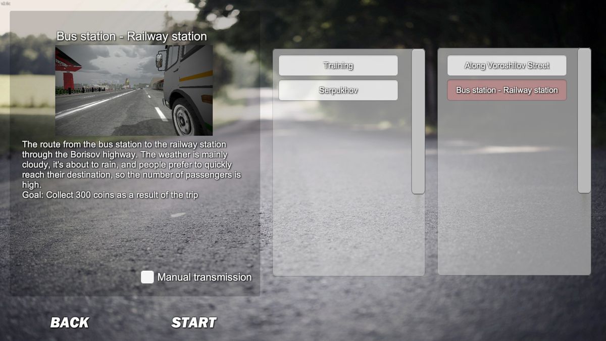 Bus Driver Simulator 19 (Windows) screenshot: Scenario selection screen