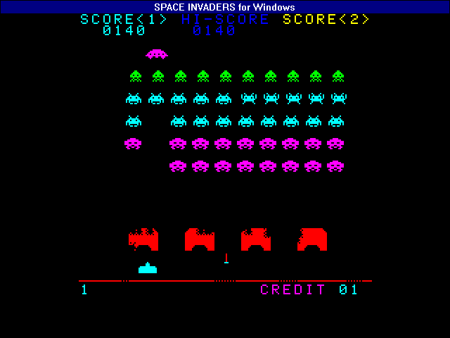 Space Invaders (Windows 16-bit) screenshot: UFO passing by