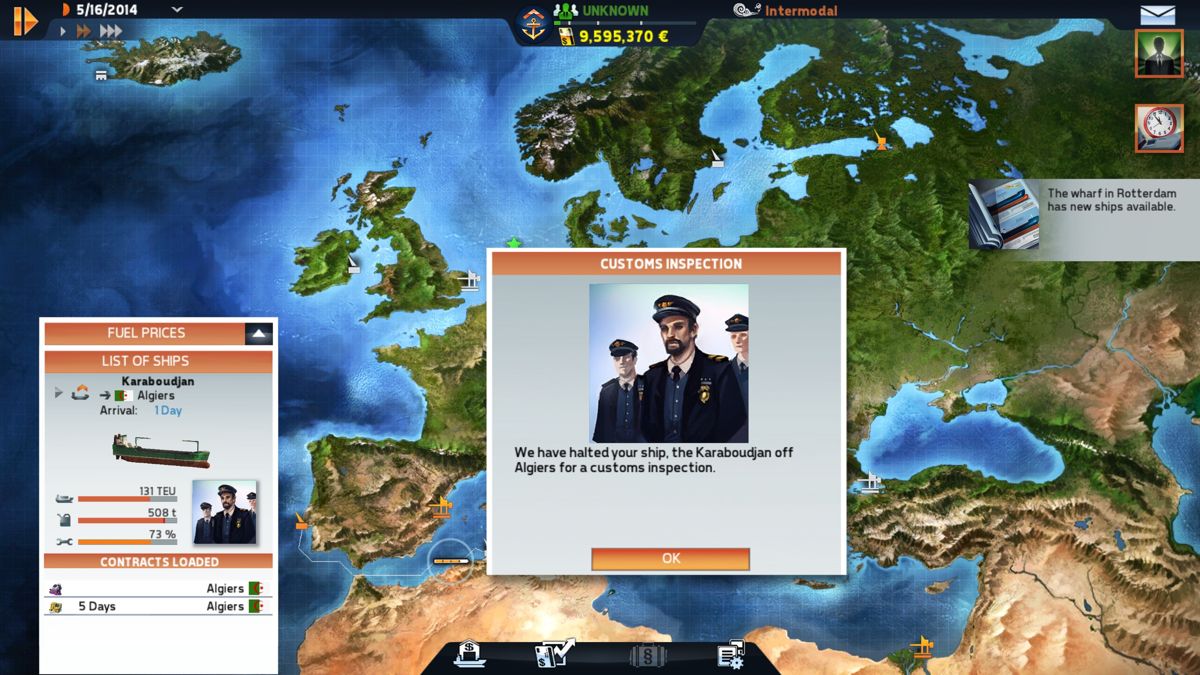 TransOcean: The Shipping Company (Windows) screenshot: Random customs inspection - hopefully nothing illegal on board