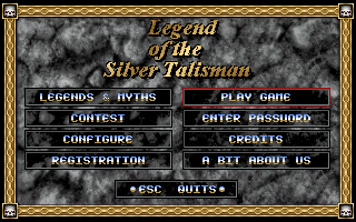 Legend of the Silver Talisman (DOS) screenshot: Main menu