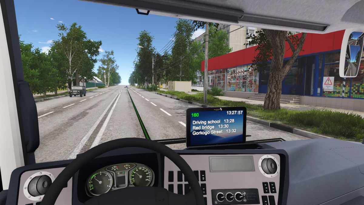 Bus Driver Simulator 19 (Windows) screenshot: The green line shows me where to drive