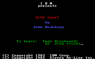 Mine Shaft (PC Booter) screenshot: Title screen
