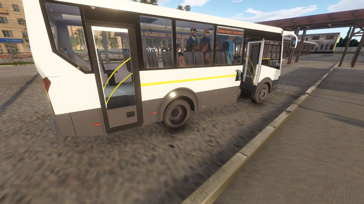 Bus Driver Simulator 19 (Windows) screenshot: The bus is half full and people already stands