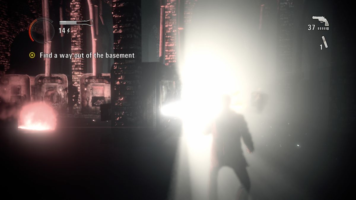 Alan Wake: The Signal (Xbox One) screenshot: Furnaces in the church basement can all be activated with your flashlight to help you in your fight against the Taken