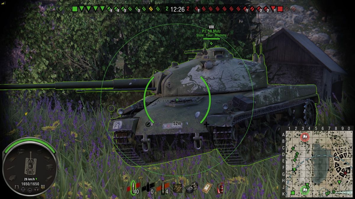 World of Tanks: Panzer 58 Mutz Ultimate (PlayStation 4) screenshot: Front view of Panzer 58 tank with a turret turned sideways