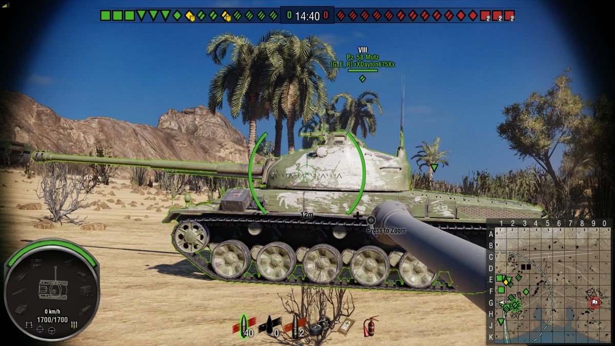 World of Tanks: Panzer 58 Mutz Ultimate (PlayStation 4) screenshot: Close up side view of an allied Panzer 58 Mutz tank
