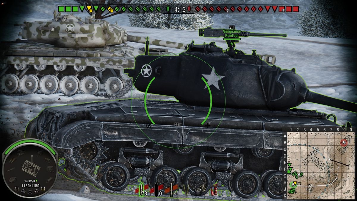 World of Tanks: Vengeance T25 Loaded (PlayStation 4) screenshot: Zoomed in on an allied Vengeance tank