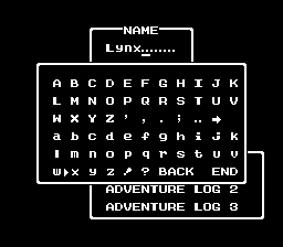 Dragon Warrior II (NES) screenshot: Choosing a name