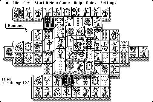 Shanghai (Macintosh) screenshot: Removing some tiles