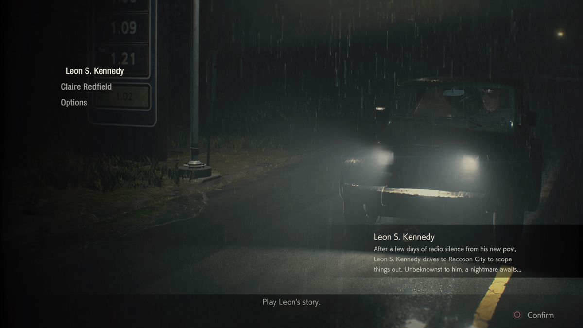 Resident Evil 2 (PlayStation 4) screenshot: Leon's Story select screen