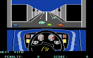 Turbo Esprit (Commodore 64) screenshot: Approaching an intersection