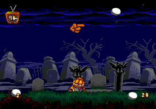 Garfield: Caught in the Act (Genesis) screenshot: The hand points towards the right direction