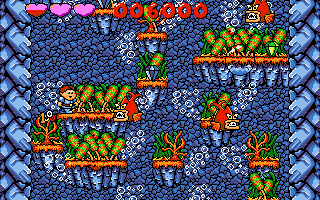 Dino Jnr. in Canyon Capers (DOS) screenshot: Fishes are aggressive (VGA)