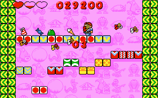 Dino Jnr. in Canyon Capers (DOS) screenshot: Collecting the prizes, time is running down (VGA)