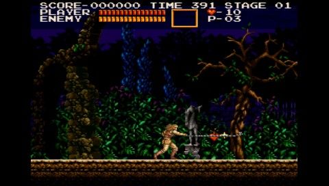 Castlevania Chronicles (PSP) screenshot: Starting the game (Original mode). The first level is similar to that of original <moby game="Castlevania">Castlevania</moby>