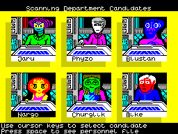 Psi 5 Trading Co. (ZX Spectrum) screenshot: Department candidates