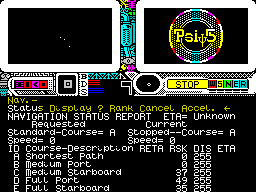 Psi 5 Trading Co. (ZX Spectrum) screenshot: Navigation status