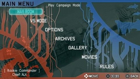 R-Type Command (PSP) screenshot: Main menu