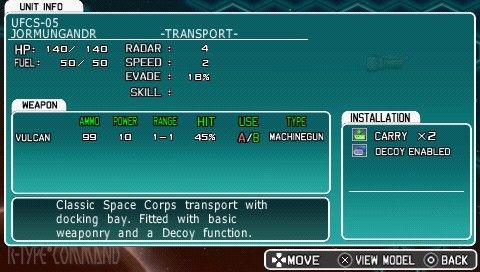 R-Type Command (PSP) screenshot: Unit info