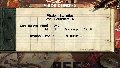 WWII: Battle Over the Pacific (PSP) screenshot: Mission statistics