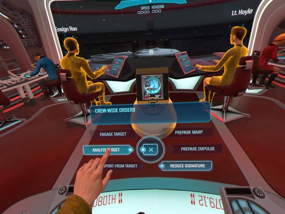 Star Trek: Bridge Crew (PlayStation 4) screenshot: Issuing order to analyze target (VR mode)