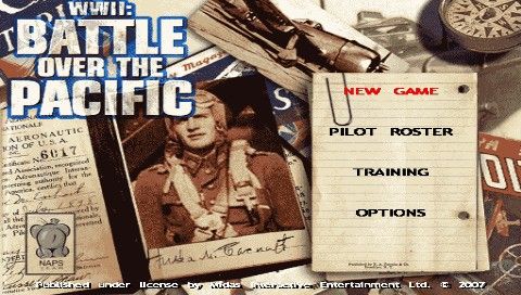 WWII: Battle Over the Pacific (PSP) screenshot: Game title and main menu